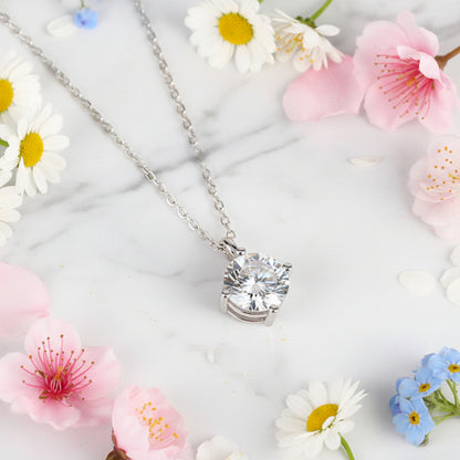 French Round Solitaire 3 Carat Moissanite Pendant set in 18K White Gold Plated 925 Silver (GRA) Capella Jewellery