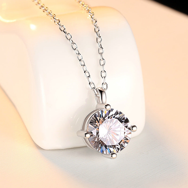 French Round Cut Solitaire 3 Carat Moissanite Diamond Pendant set in 925 Sterling Silver (GRA)