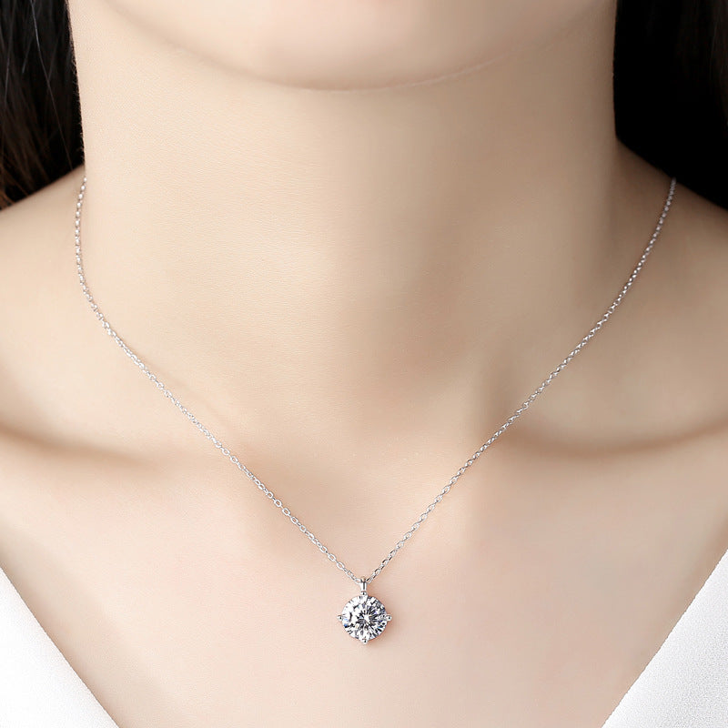 French Round Cut Solitaire 3 Carat Moissanite Diamond Pendant set in 925 Sterling Silver (GRA)
