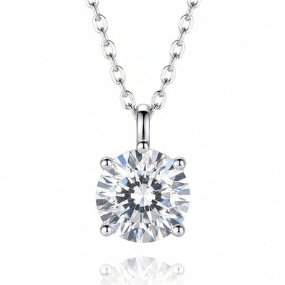 French Round Solitaire 3 Carat Moissanite Pendant set in 18K White Gold Plated 925 Silver (GRA) Capella Jewellery