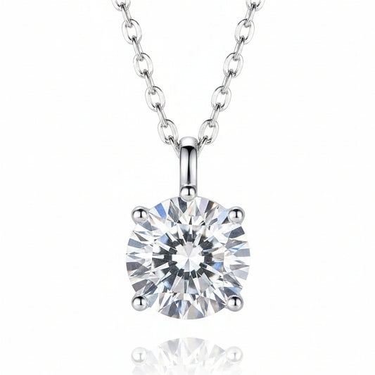 French Round Solitaire 3 Carat Moissanite Diamond Pendant set in 18K White Gold Plated 925 Silver (GRA)