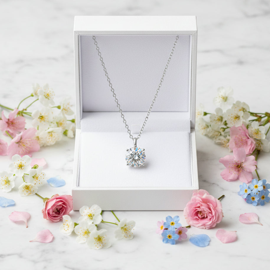 French Round Cut Solitaire 3 Carat Moissanite Diamond Pendant set in 925 Sterling Silver (GRA)