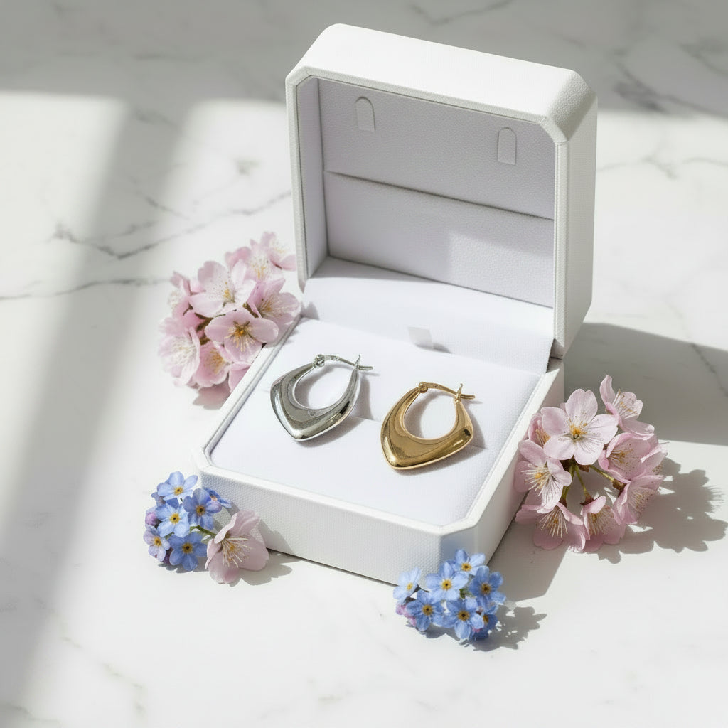 Modern Italian Preservation Design Earrings set in 18K White Gold Plated 925 Sterling Silver