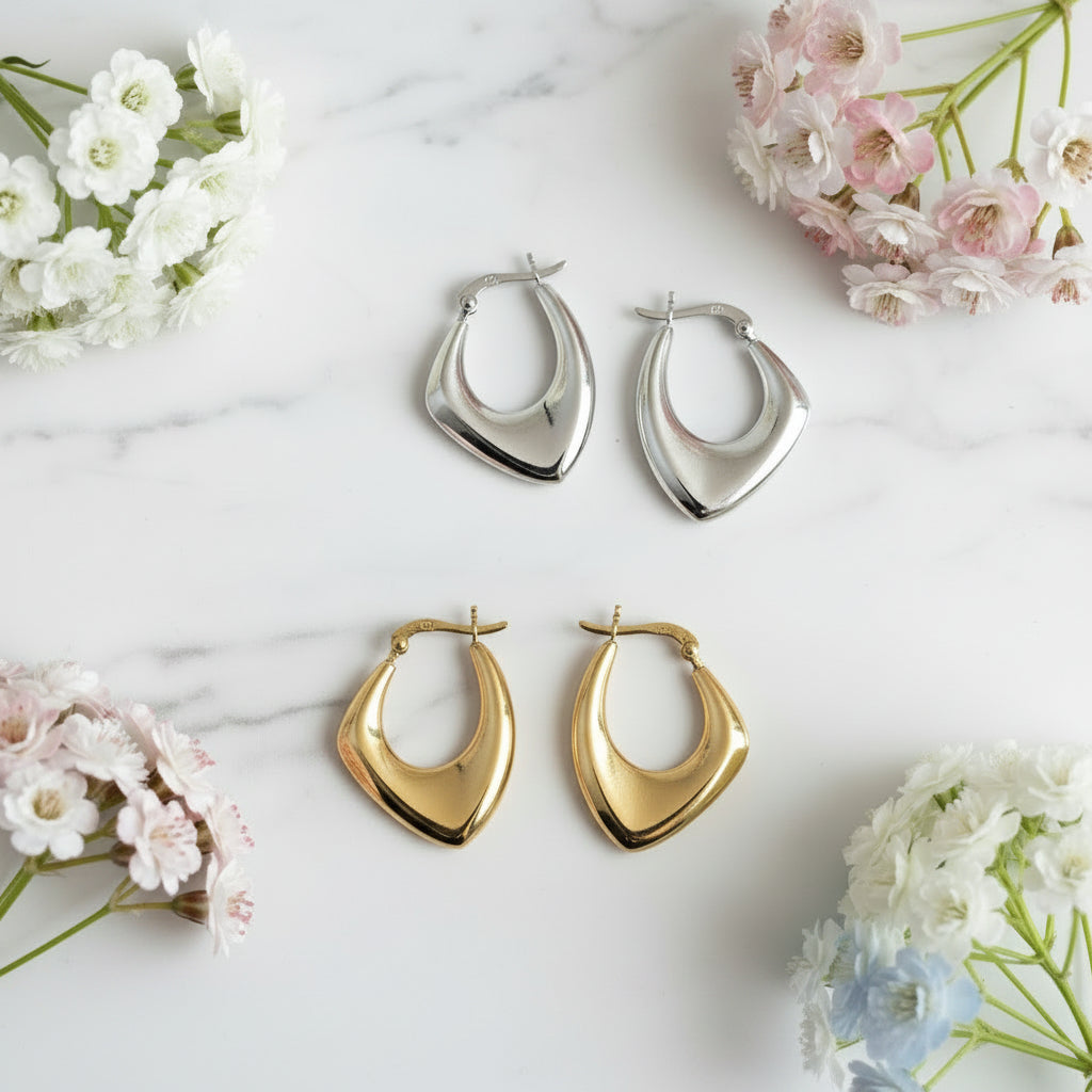Modern Italian Preservation Design Earrings set in 18K White Gold Plated 925 Sterling Silver