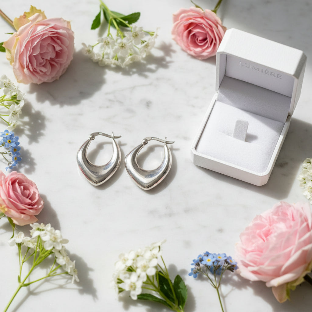 Modern Italian Preservation Design Earrings set in 18K White Gold Plated 925 Sterling Silver