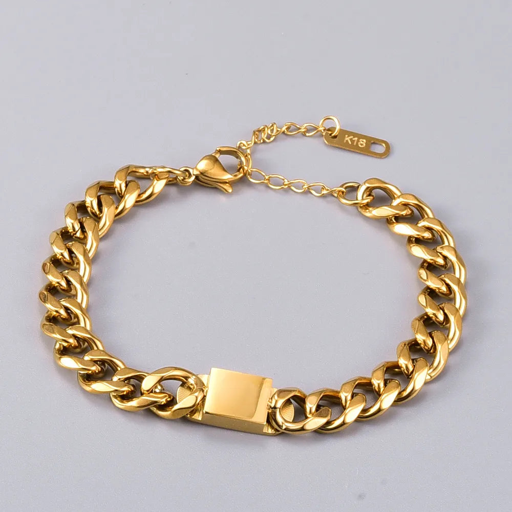 Vintage Italian Inspired Rectangular Brand Thick Curb Chain Bracelet set in 18K Gold Plating Capella Jewellery