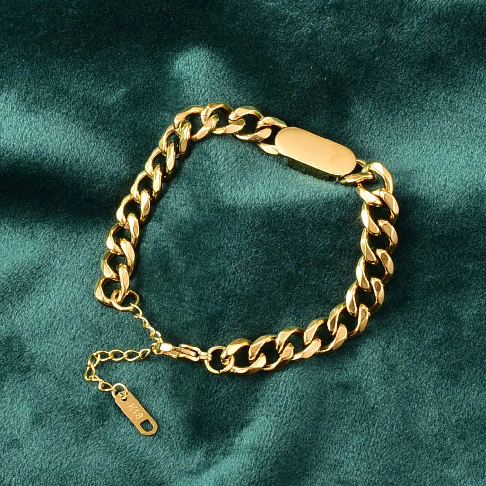 Vintage Italian Inspired Rectangular Brand Thick Curb Chain Bracelet set in 18K Gold Plating Capella Jewellery