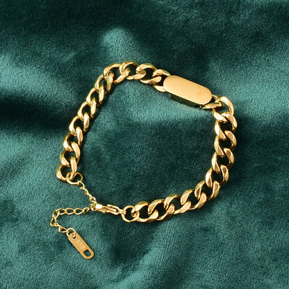 Vintage Italian Inspired Rectangular Brand Thick Curb Chain Bracelet set in 18K Gold Plating Capella Jewellery