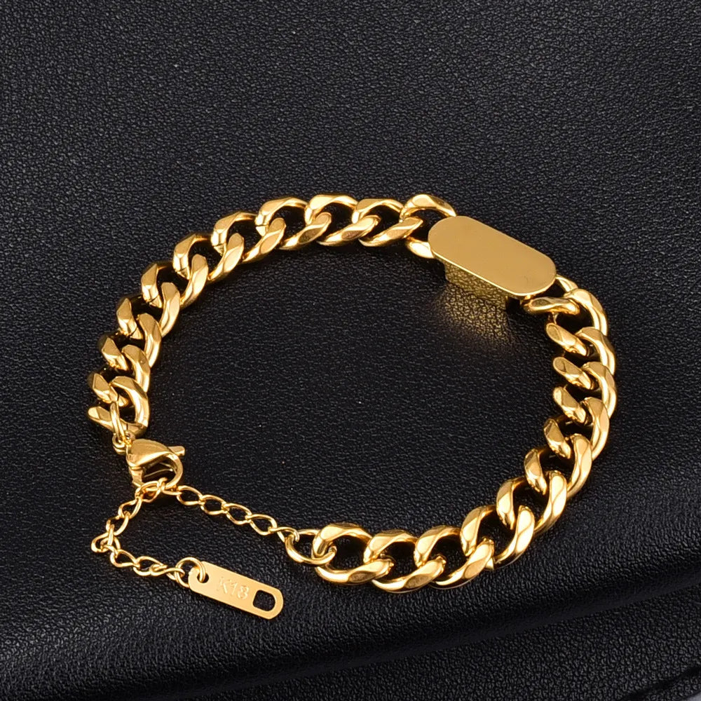 Vintage Italian Inspired Rectangular Brand Thick Curb Chain Bracelet set in 18K Gold Plating Capella Jewellery