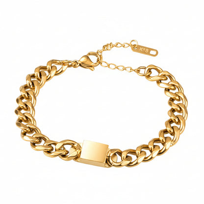 Vintage Italian Inspired Rectangular Brand Thick Curb Chain Bracelet set in 18K Gold Plating Capella Jewellery
