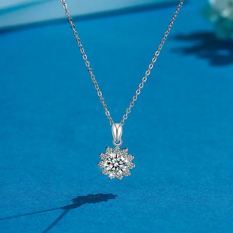 Summer Sunflower 2 Carat Moissanite Pendant set in 18K White Gold Plated 925 Silver (GRA) Capella Jewellery