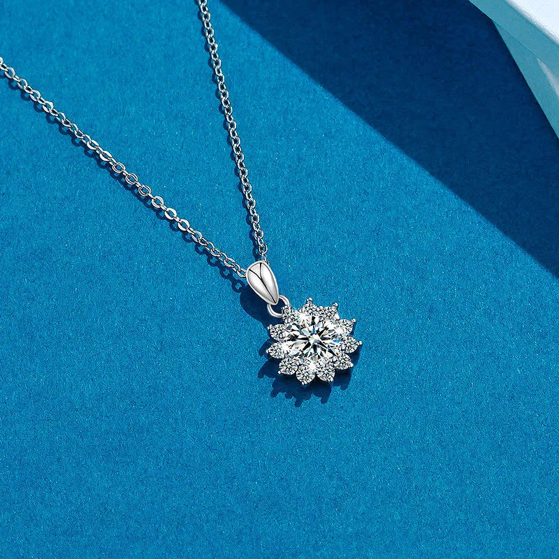 Summer Sunflower 2 Carat Moissanite Pendant set in 18K White Gold Plated 925 Silver (GRA) Capella Jewellery