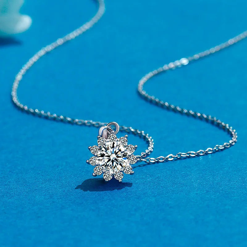 Summer Sunflower 2 Carat Moissanite Pendant set in 18K White Gold Plated 925 Silver (GRA) Capella Jewellery