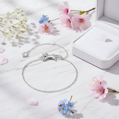 French Cute Playful Kitty Cat Motif Charm Bracelet set in Platinum Plated 925 Sterling Silver Capella Jewellery