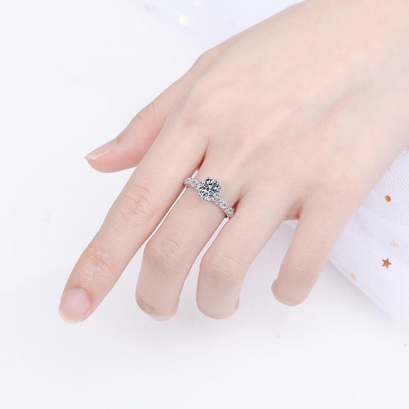 Japanese Solitaire 1 Carat Moissanite Diamond Ring set in 18K White Gold Plated 925 Silver (GRA)