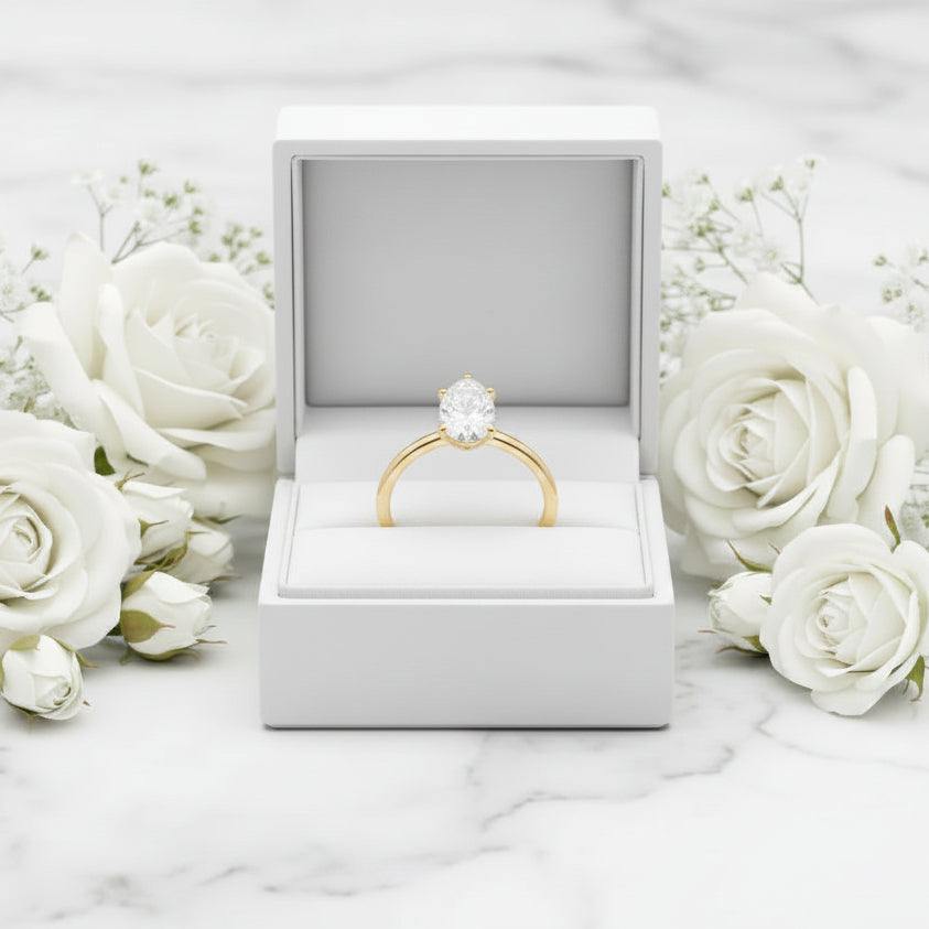 European Oval Design 1 Carat Moissanite Diamond Ring set in 18K Gold Plated 925 Silver (GRA)