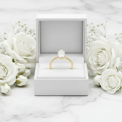 Italian Oval Design Solitaire 1 Carat Moissanite Ring set in 18K Gold Plated 925 Silver (GRA) Capella Jewellery