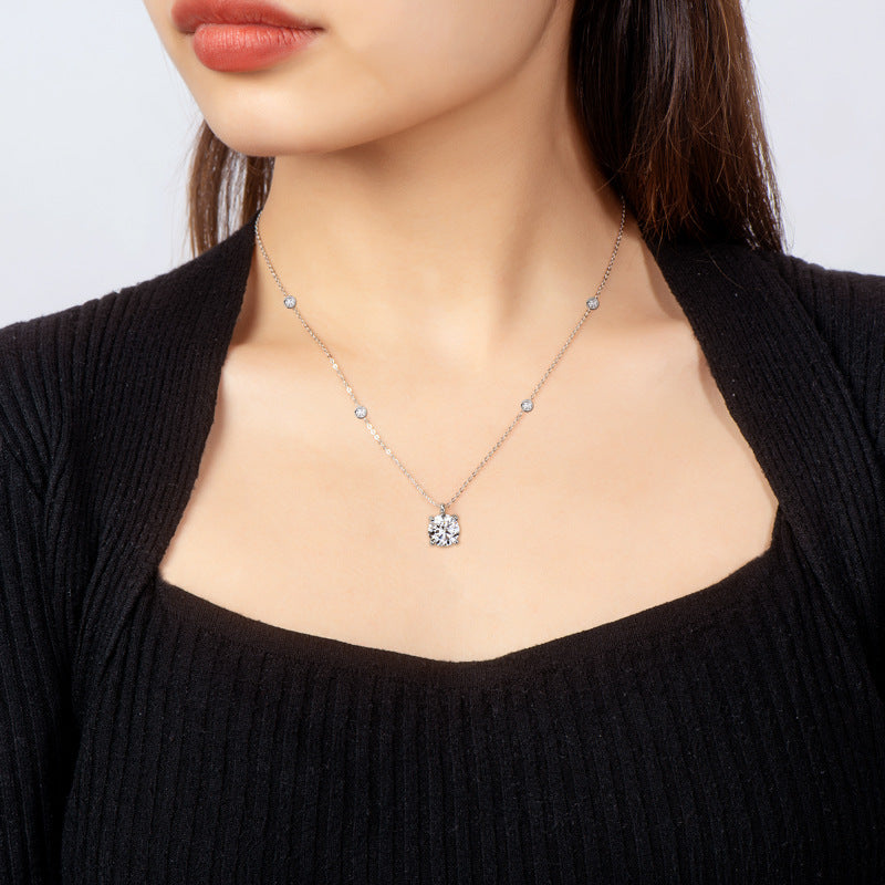Luxury Five Stars 2 Carat Moissanite Diamond Necklace set in 18K White Gold Plated 925 Silver (GRA)