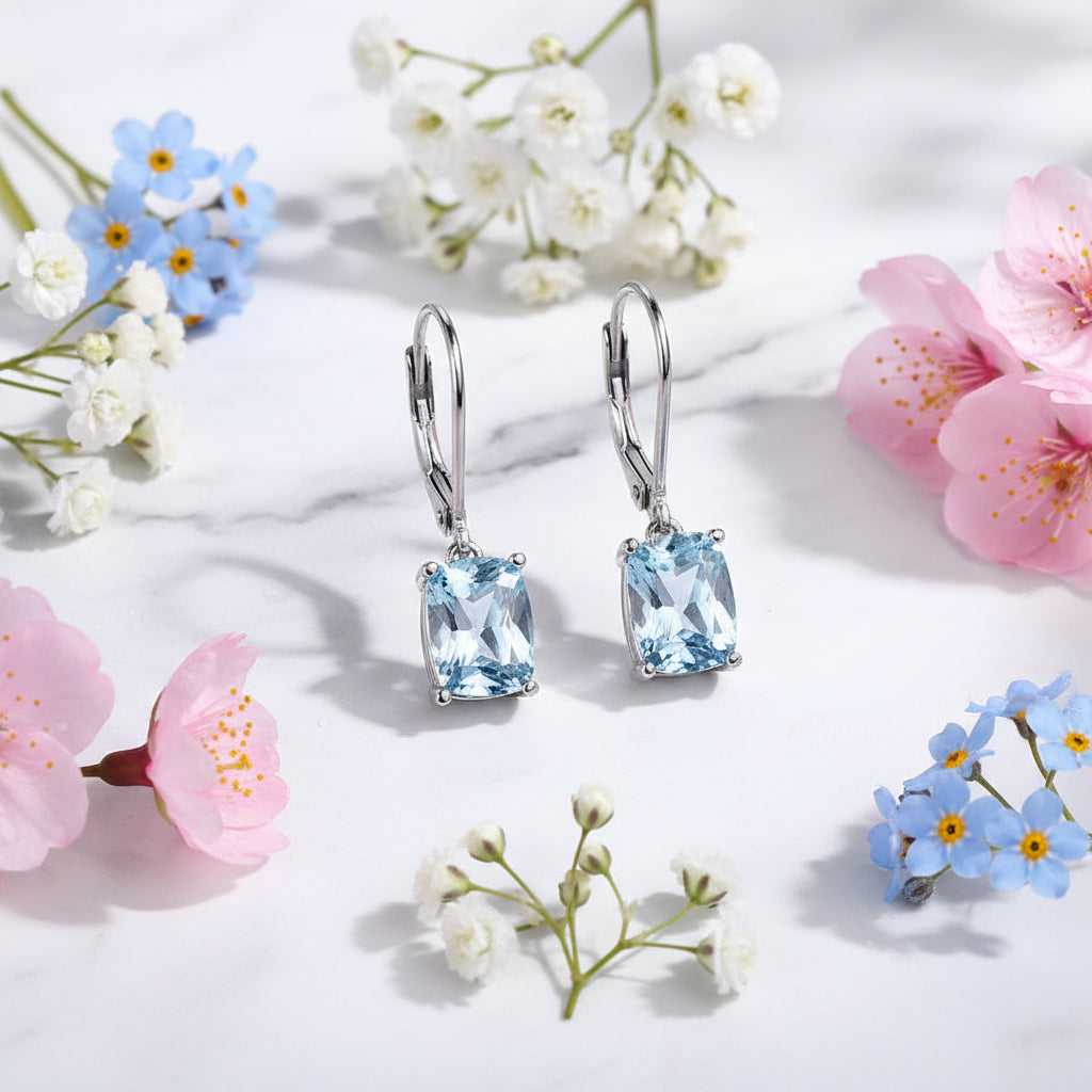 Lady Blue Natural Topaz Gemstone Pendant Earrings set in 18K White Gold Plated 925  Silver