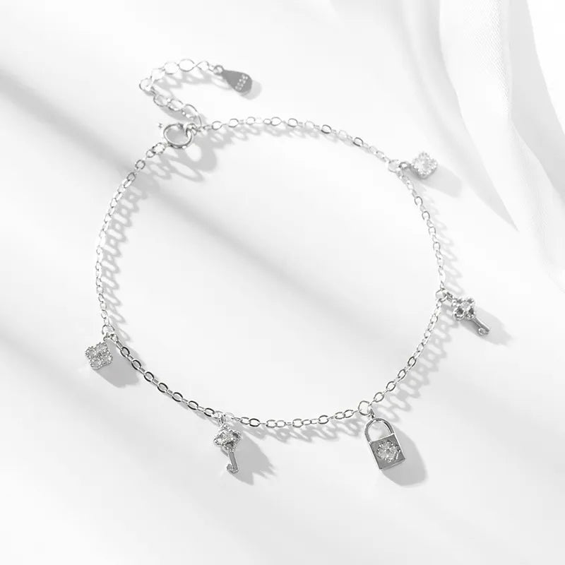 European Lock & Key Design Natural Inlay Zircon Gemstone Bracelet set in Platinum Plated 925 Silver Capella Jewellery
