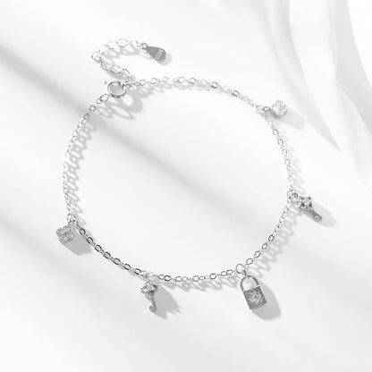 European Lock & Key Design Natural Inlay Zircon Gemstone Bracelet set in Platinum Plated 925 Silver Capella Jewellery