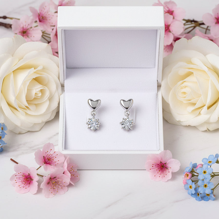 European Heart Inspired Design 0.6 Carat Moissanite Diamond Earrings set in 925 Silver (GRA)