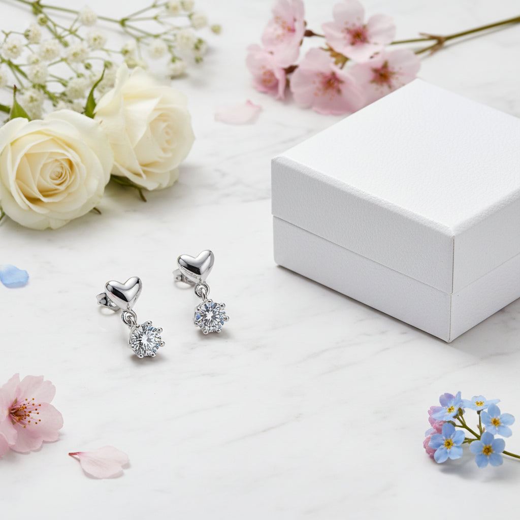 European Heart Inspired Design 0.6 Carat Moissanite Diamond Earrings set in 925 Silver (GRA)