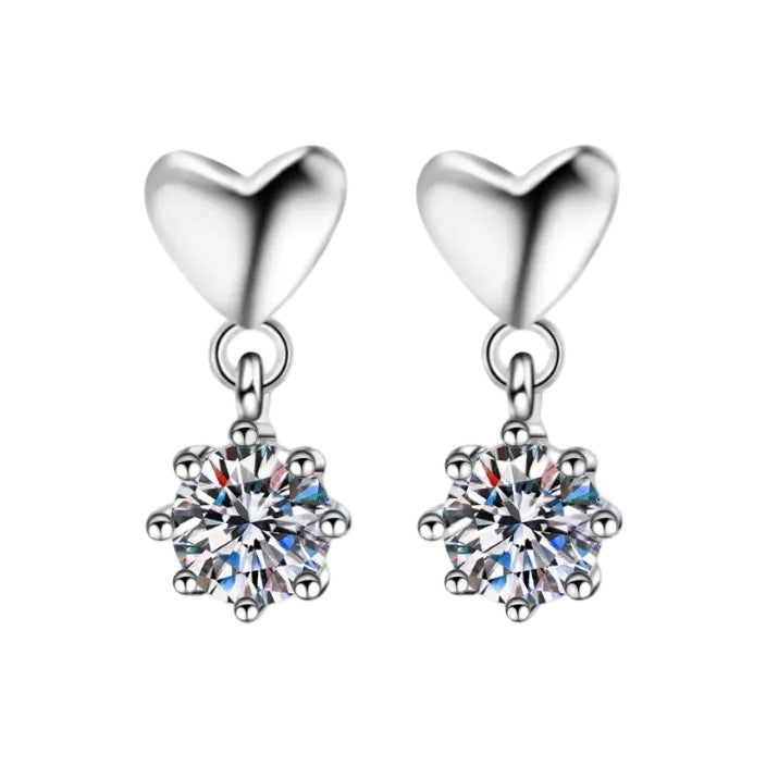 European Heart Inspired 0.6 Carat Moissanite Earrings set in Platinum Plated 925 Silver (GRA) Capella Reya pic 1