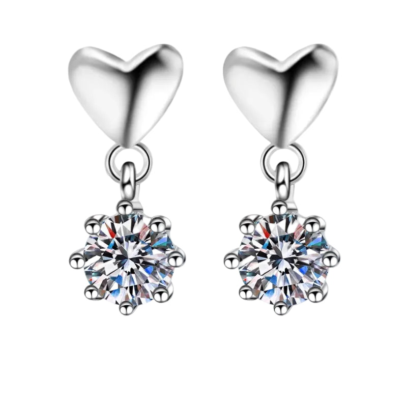European Heart Inspired Design 0.6 Carat Moissanite Diamond Earrings set in 925 Silver (GRA)