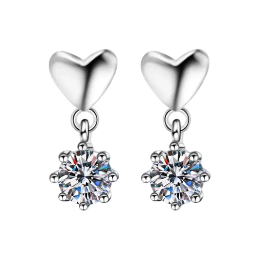 European Heart Inspired 0.6 Carat Moissanite Diamond Earrings set in Platinum Plated 925 Silver (GRA)