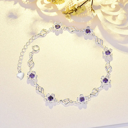 French Summer Blossom Pink/Purple Natural Zircon Gemstone Bracelet in 18K White Gold Plated 925 Silver Capella Jewellery
