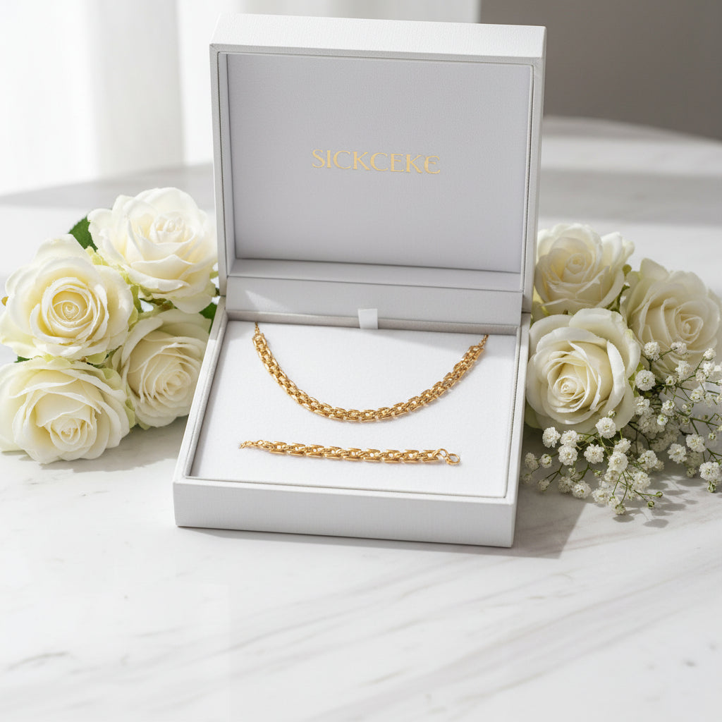 18K Gold Plating Sweet and Simple Design Necklace and Bracelet