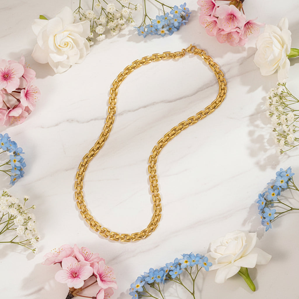 Italian Sweet and Simple Design Necklace and Bracelet set in 18K Gold Plating Capella Jewellery