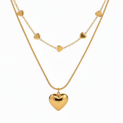 Romantic French Vintage Love Heart Double-Layer Collarbone Necklace set in 18K Gold Plating Capella Jewellery