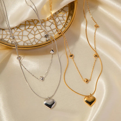 Romantic French Vintage Love Heart Double-Layer Collarbone Necklace set in 18K Gold Plating Capella Jewellery