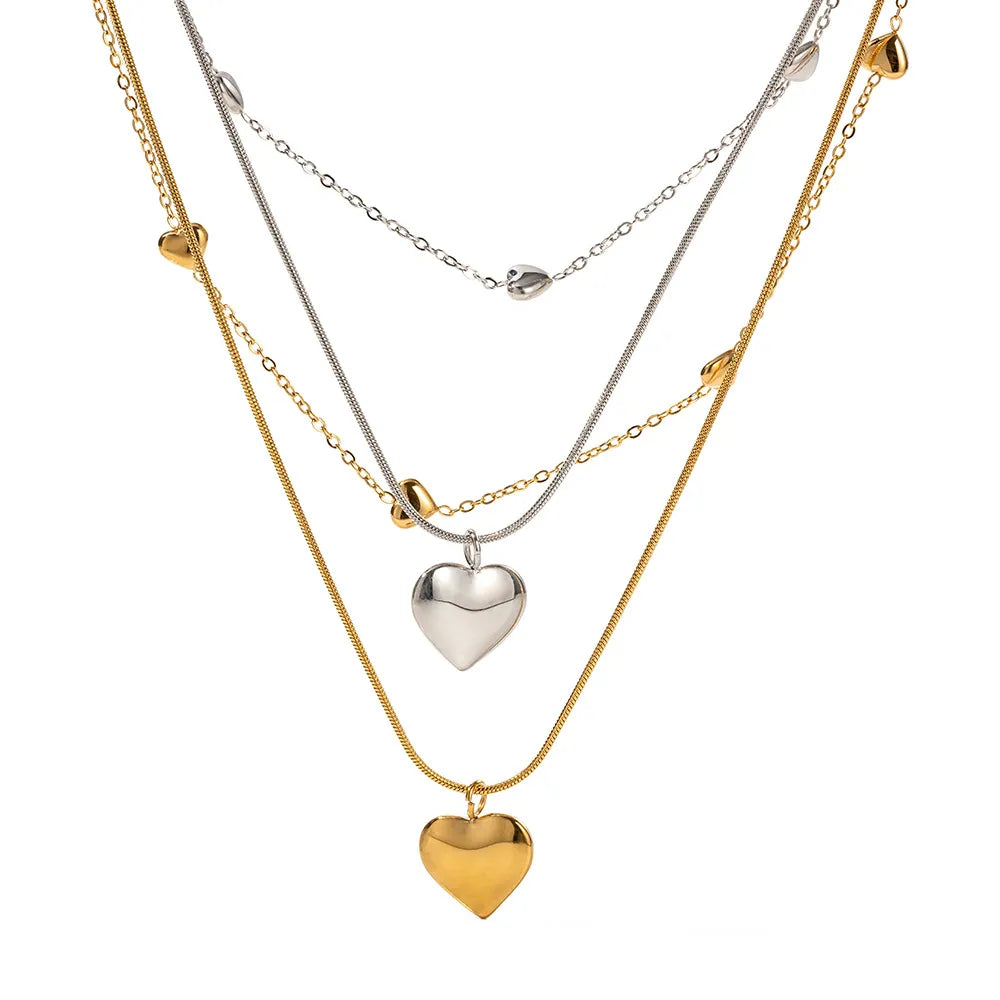 Romantic French Vintage Love Heart Double-Layer Collarbone Necklace set in 18K Gold Plating Capella Jewellery