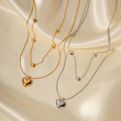 Romantic French Vintage Love Heart Double-Layer Collarbone Necklace set in 18K Gold Plating Capella Jewellery