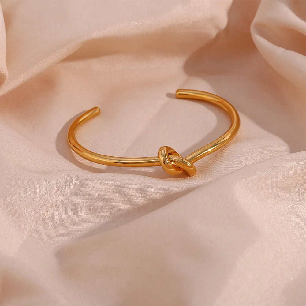 Modern French Inspired Louisa Knot Bangle Bracelet set in 18K Gold Plating Capella Jewellery