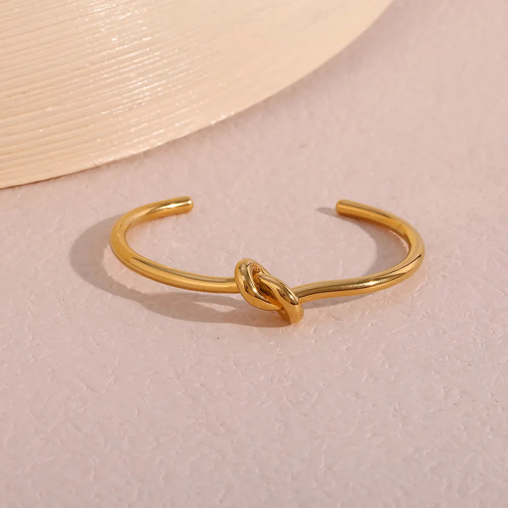 Modern French Inspired Louisa Knot Bangle Bracelet set in 18K Gold Plating Capella Jewellery