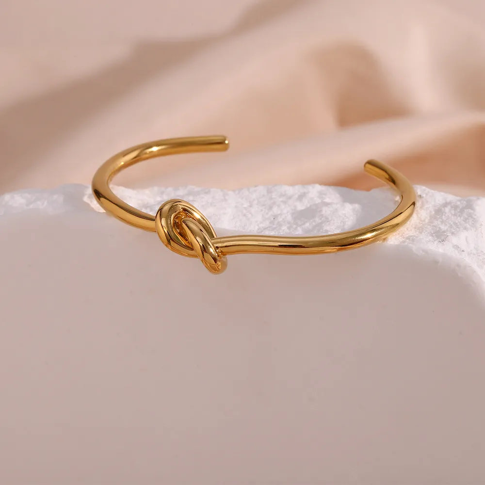 Modern French Inspired Louisa Knot Bangle Bracelet set in 18K Gold Plating Capella Jewellery