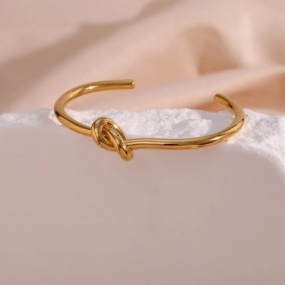 Modern French Inspired Louisa Knot Bangle Bracelet set in 18K Gold Plating Capella Jewellery