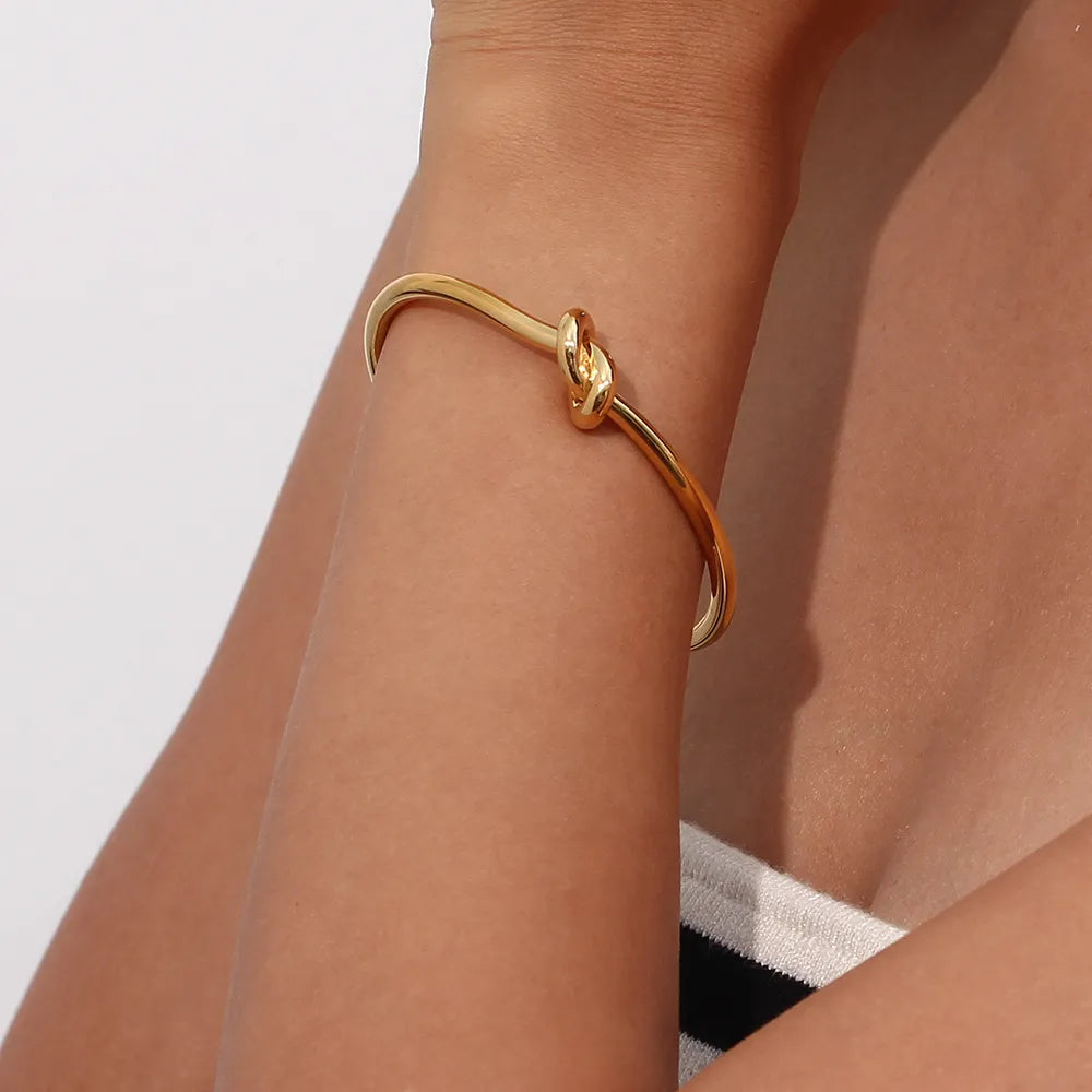 Modern French Inspired Louisa Knot Bangle Bracelet set in 18K Gold Plating Capella Jewellery