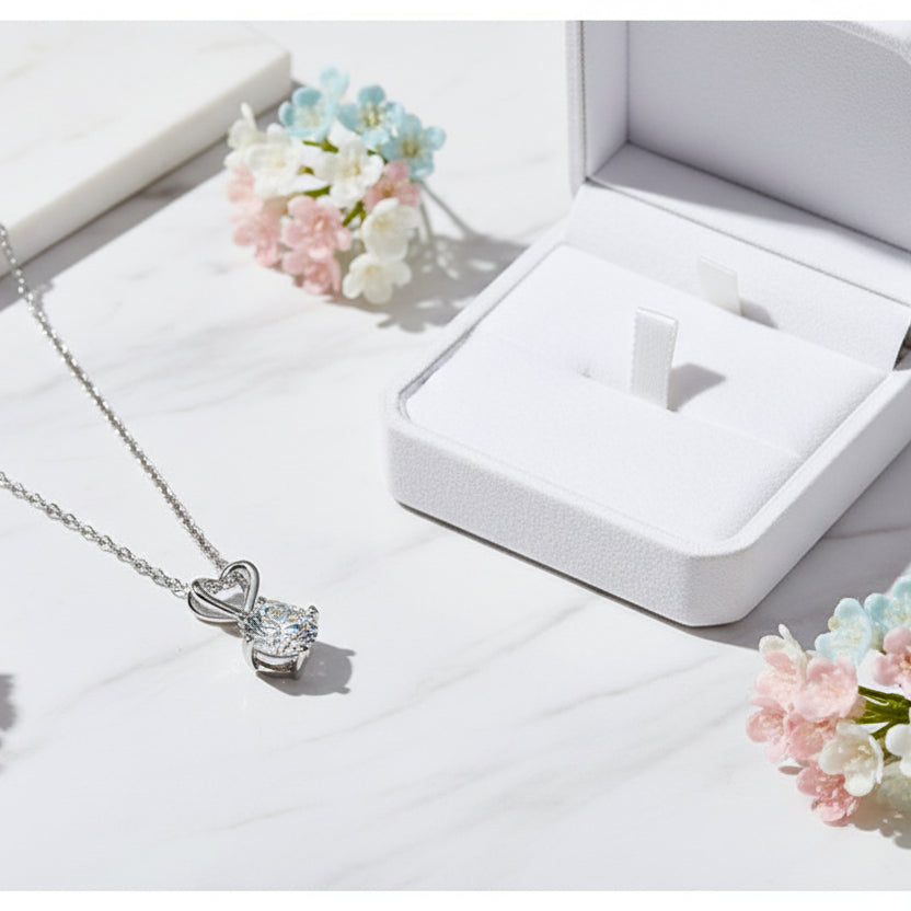 Heart Four Claw 1 Carat Moissanite Diamond Love Pendant set in 925 Silver Necklace (GRA)