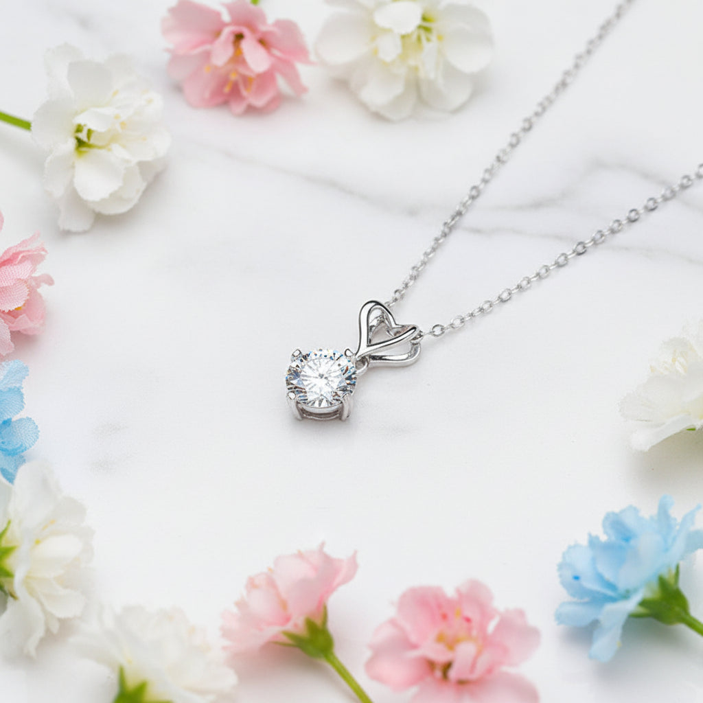 Heart Four Claw 1 Carat Moissanite Diamond Love Pendant set in 925 Silver Necklace (GRA)