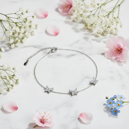 Three Delicate Butterfly Natural Zircon Gemstone Bracelet set in 18K White Gold Plated 925 Silver Capella Jewellery