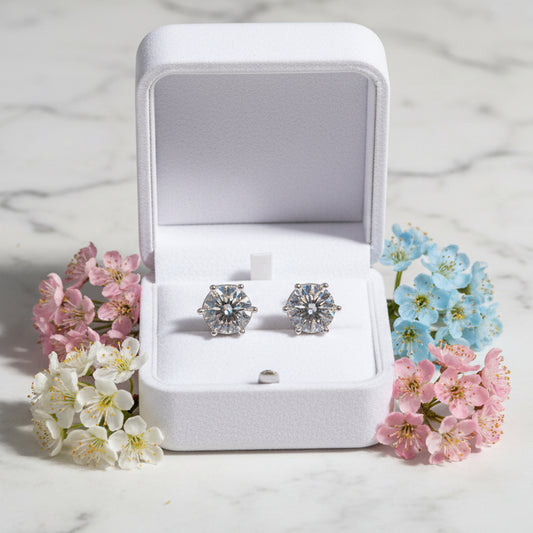 French Classic Six-Claw 4 Carat Moissanite Diamond Earrings set in Platinum Plated 925 Silver (GRA)