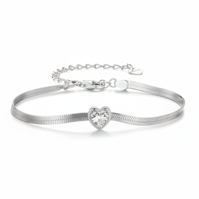 Shining Love Heart Natural Zircon Bracelet set in Platinum Plated 925 Sterling Silver