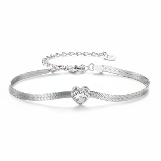 European Vintage Love Heart Natural Zircon Bracelet set in Platinum Plated 925 Sterling Silver