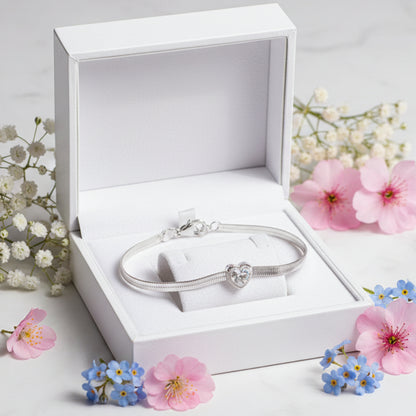 European Vintage Love Heart Natural Zircon Bracelet set in Platinum Plated 925 Sterling Silver Capella Jewellery