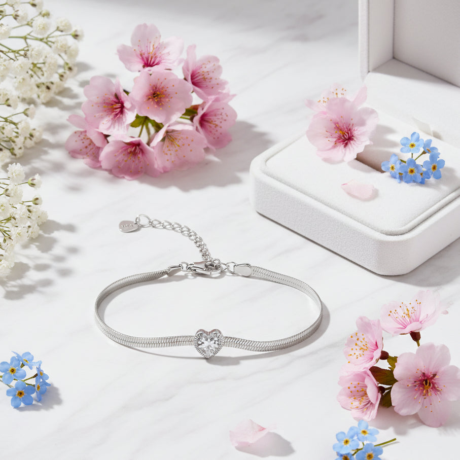 European Vintage Love Heart Natural Zircon Bracelet set in Platinum Plated 925 Sterling Silver Capella Jewellery